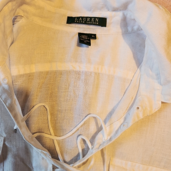 Linen lace up collar Summer Long Sleeve Top - Picture 3 of 3